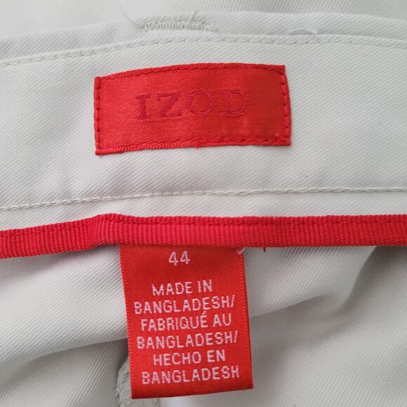 Izod Men’s Preppy Beige Flat Front Classic Chino Shorts Pockets Size 44 - Picture 7 of 8